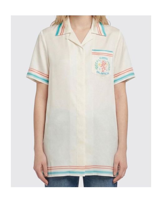 Casablanca White Dance Joy Cuban-Collar Shirt