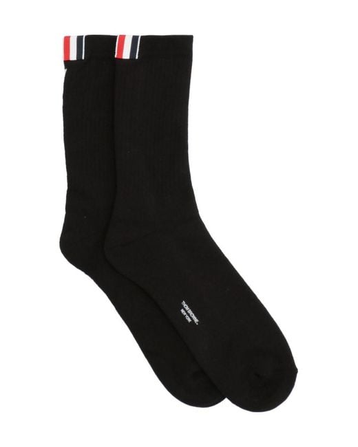 Thom Browne Black 4 Bar Logo Detailed Socks for men