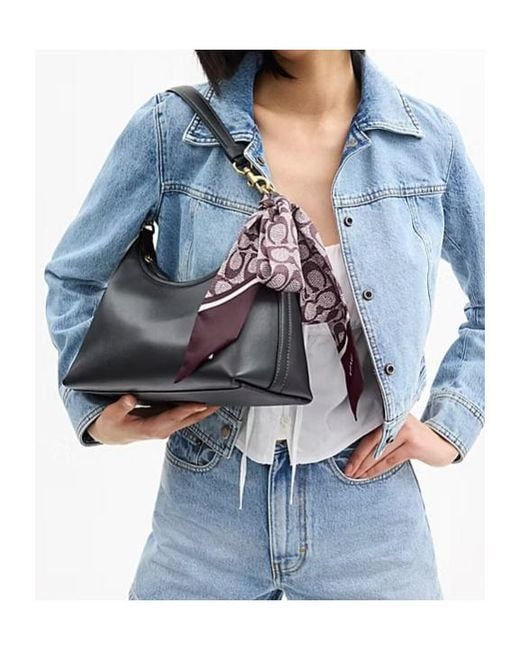 COACH White Textured Signature Print Silk Skinny Scarf
