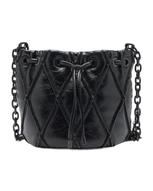 DIESEL Black Charm-D Diamond-Quilted Bucket Bag