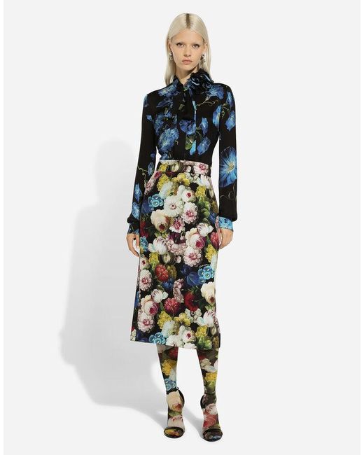 Dolce & Gabbana Blue Floral Printed Long-Sleeved Shirt