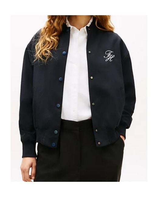 Tommy Hilfiger Blue Timeless Wool Blend Relaxed Bomber Jacket