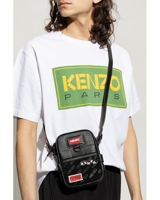 KENZO Black Small Leather Jungle Cross-Body Bag for men