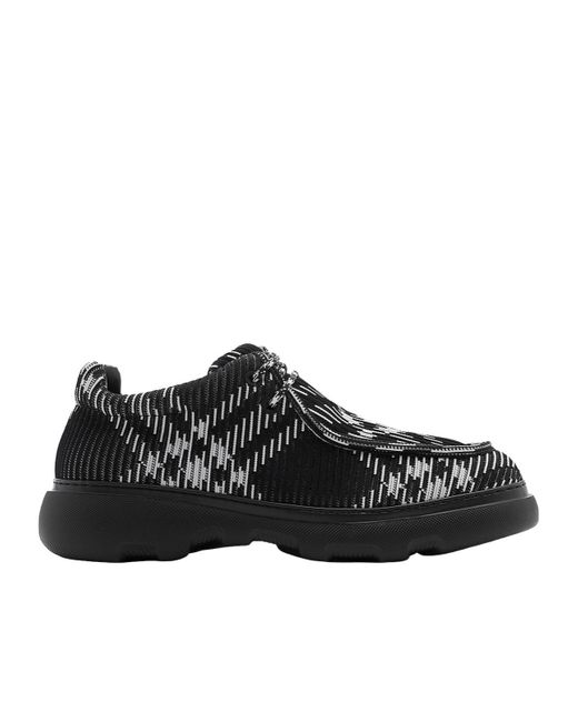Burberry Black Checked Round-Toe Derby Shoes for men