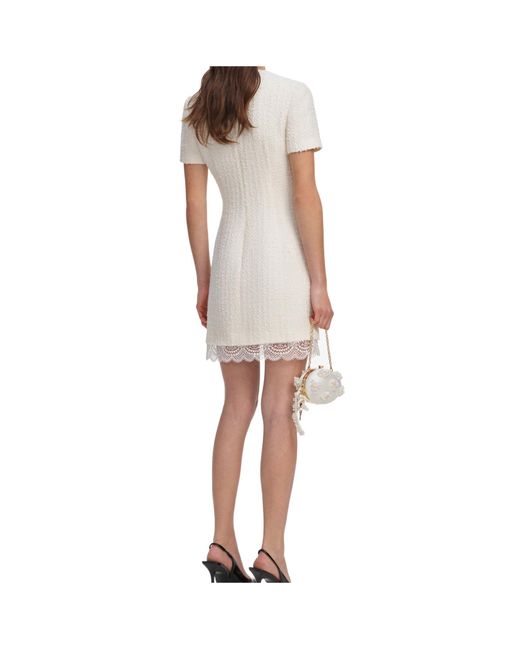 Self-Portrait White Boucle Lace Trim Tailored Mini Dress