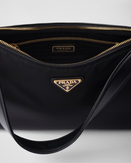 Prada Black Logo Plaque Padlock-Detailed Shoulder Bag