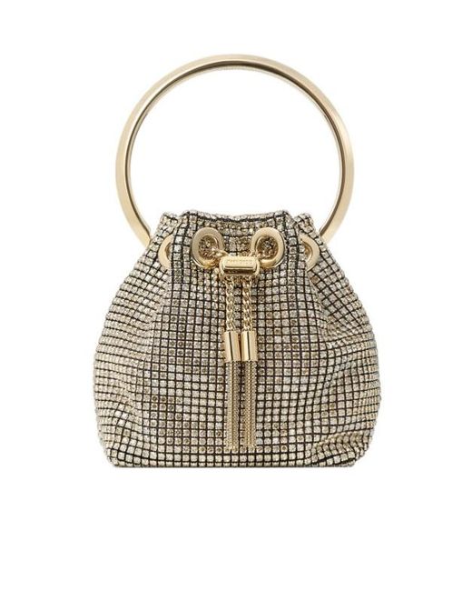 Jimmy Choo White Embellished Drawstring Bucket Bag