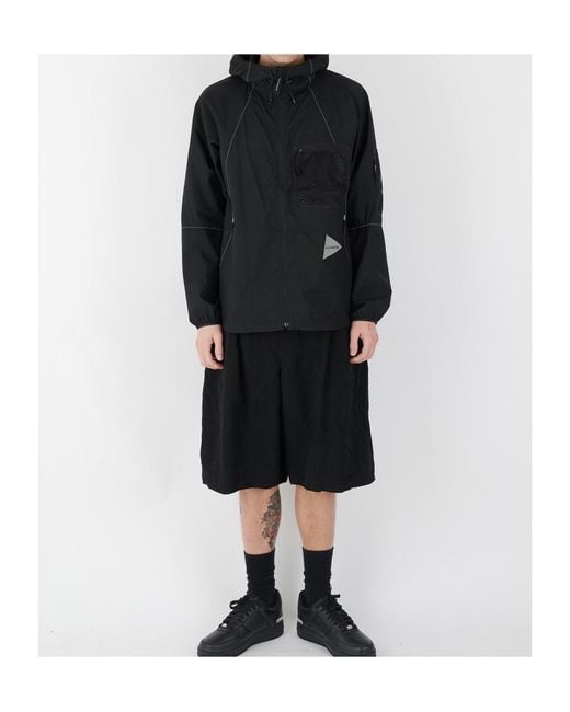 And Wander Black Breath Rip Hooded Jacket for men