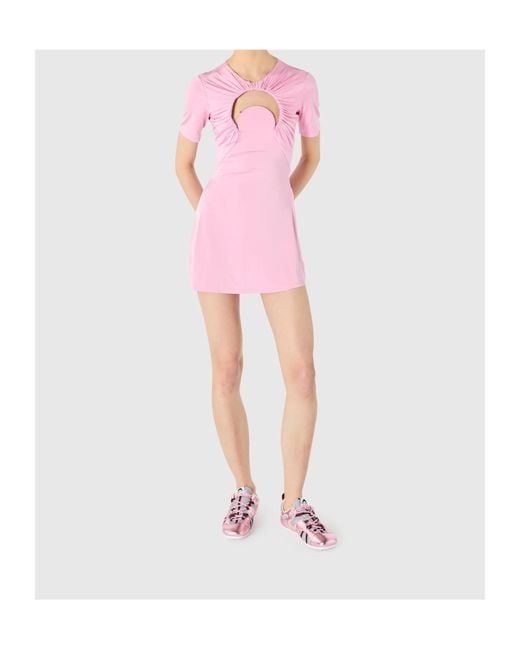 MARINE SERRE Pink Moon Gathered Mini Dress