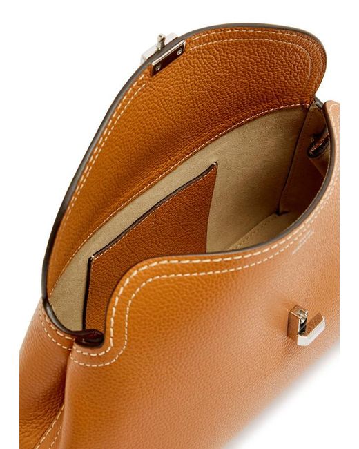 Totême Brown T-Lock Grained Leather Clutch