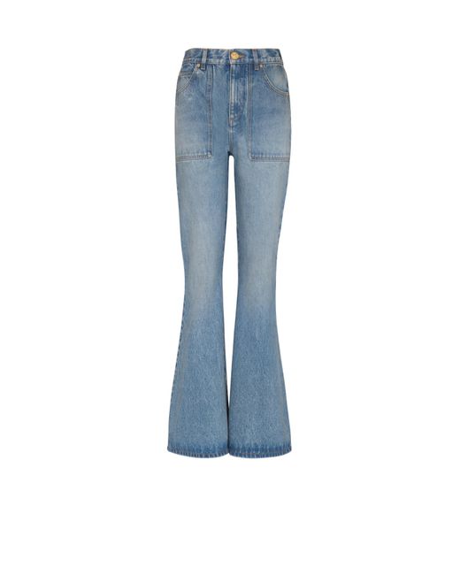 Balmain Blue High-Waisted Flared Denim Jeans