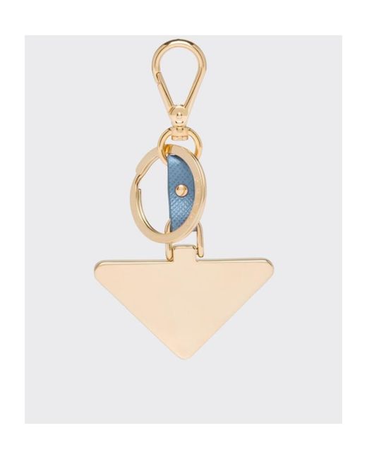 Prada Blue Saffiano Leather And Metal Keychain