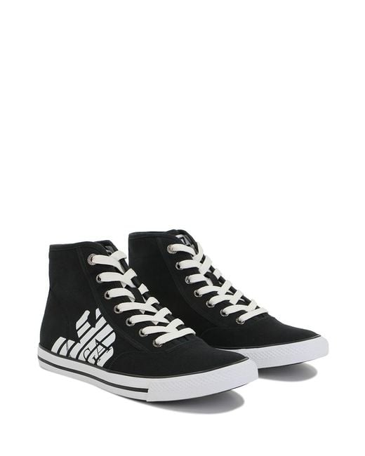 EA7 Black Logo High-Top Casual Sneakers for men