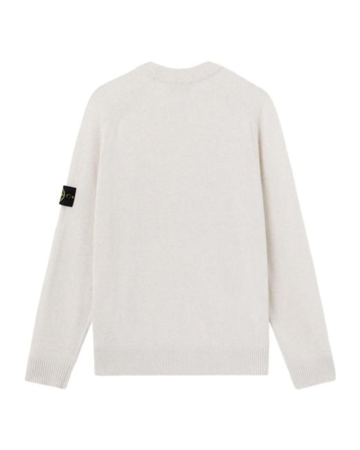 Stone Island White V-Neck Button-Up Cardigan for men