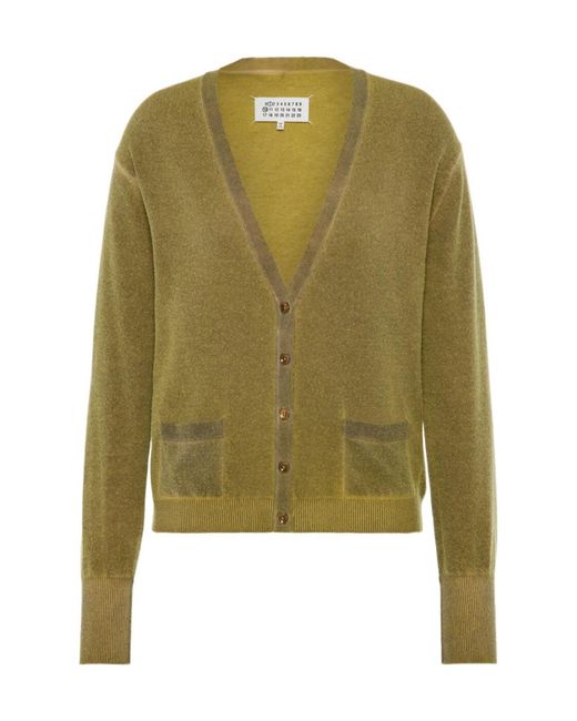 Maison Margiela Green Virgin Wool V-Neck Cardigan