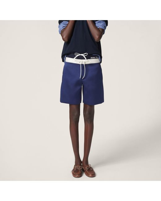 Miu Miu Blue Contrasting-Waistband Drawstring Satin Shorts