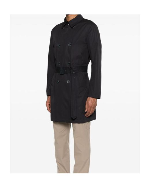 Herno Black Double-Breasted Belted Coat for men
