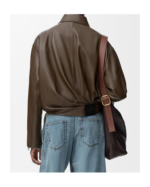 Loewe Brown Calfskin Draped Bomber Jacket