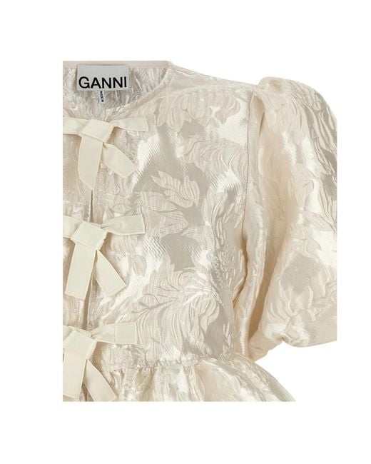 Ganni White Satin Peplum Tie Blouse