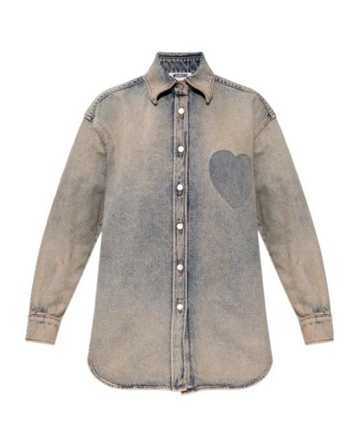 Moschino Gray Heart Detail Denim Shirt
