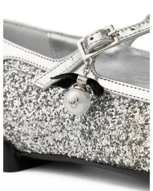 Jimmy Choo White Eleri Glitter Leather Ballet Flats