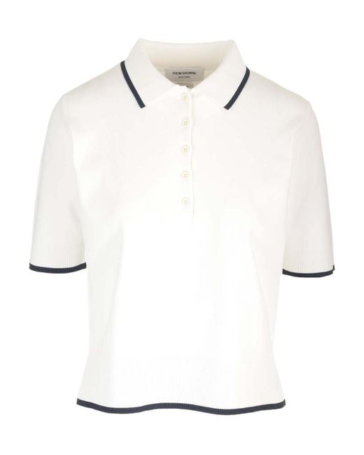 Thom Browne White Rib-Stitch Short-Sleeved Polo Shirt