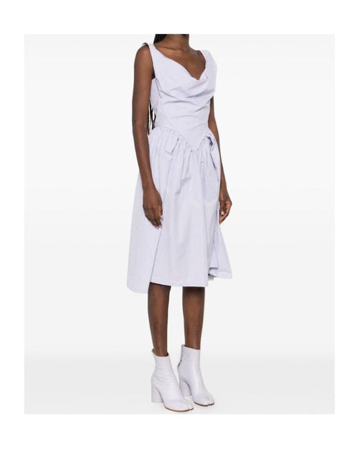 Vivienne Westwood Purple Sleeveless Midi Dress With Draped Cowl Neckline And Gathered Waist