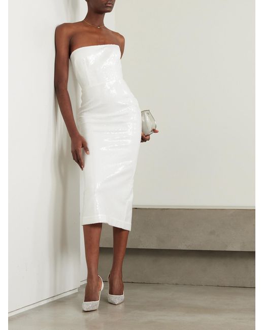 Alex Perry White Strapless Sequin Midi Dress