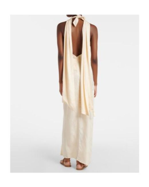Johanna Ortiz White Scarf-Detail Jacquard Maxi Dress