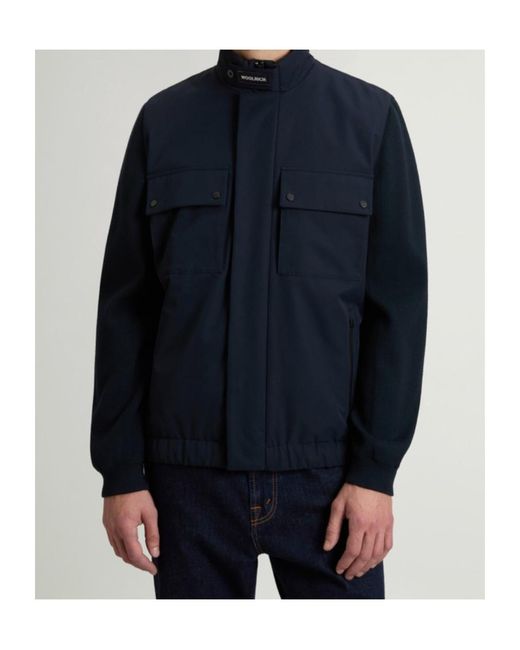 Woolrich Blue Two Layers Hybrid Flap-Pocket Jacket for men