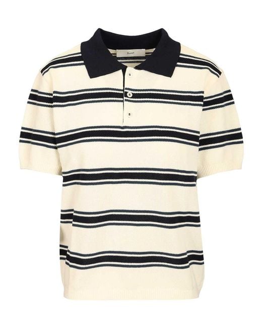 DUNST White Striped Polo Knitted Top for men