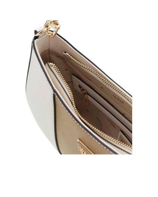Guess White Noelle Saffiano Shoulder Bag
