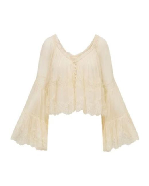 LoveShackFancy Natural Darline Lace Peplum Top