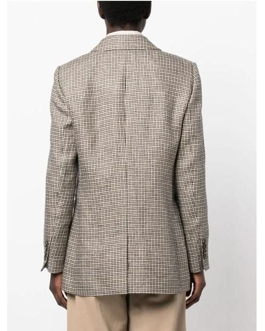 Brunello Cucinelli Gray Houndstooth-Pattern Double-Breasted Blazer