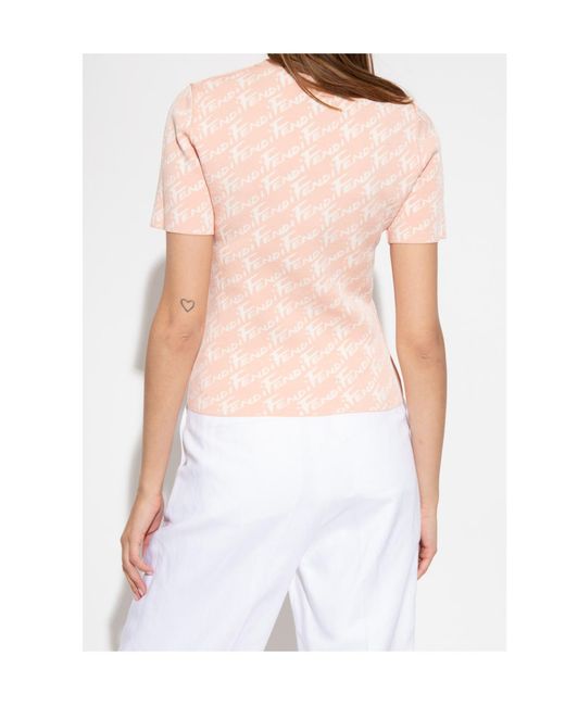 Fendi Pink Short-Sleeved Knitted Jumper