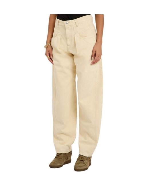 Isabel Marant Natural Solid Color Barrel-Leg Jeans