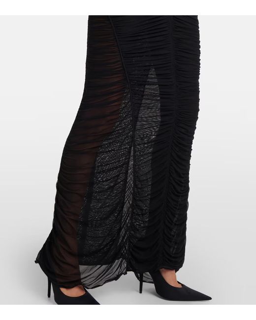 Mugler Black Pleated Back Mesh Dress