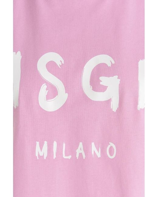 MSGM Pink Logo Print Round-Collar T-Shirt