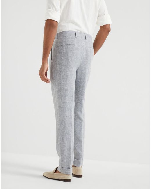Brunello Cucinelli Gray Houndstooth Tailored Trousers for men