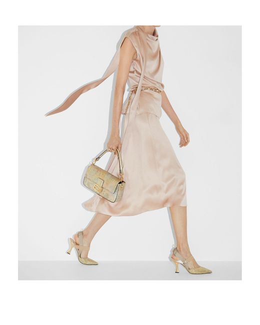 Fendi Metallic Champagne-Coloured Rhinestone High-Heeled Slingbacks