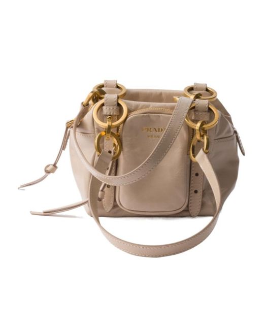 Prada Natural Dangle Leather Top-Handle Mini-Bag