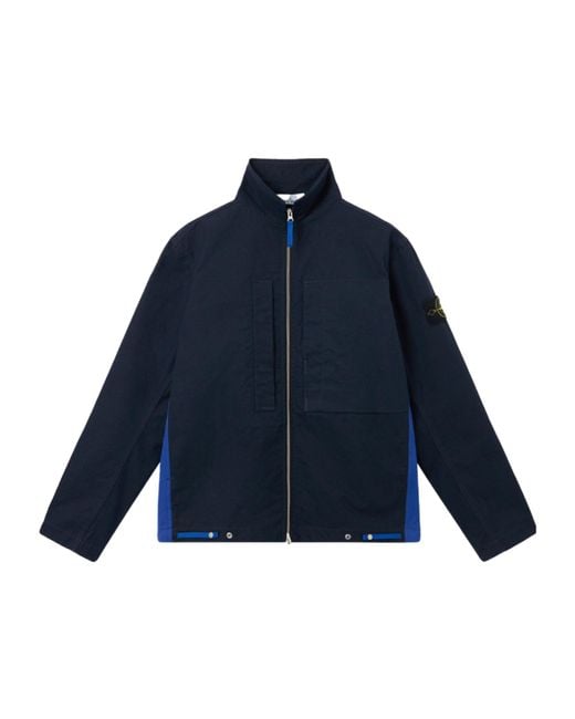 Stone Island Blue Comfort Fit Overshirt With Chest Pockets And Two-Way Zip for men