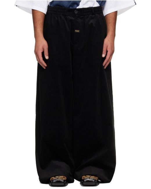 Martine Rose Black Wide-Leg Corduroy Elasticated Waistband Trousers for men