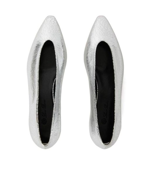Loro Piana Gray Rebecca Crack-Texture Ballet Shoes