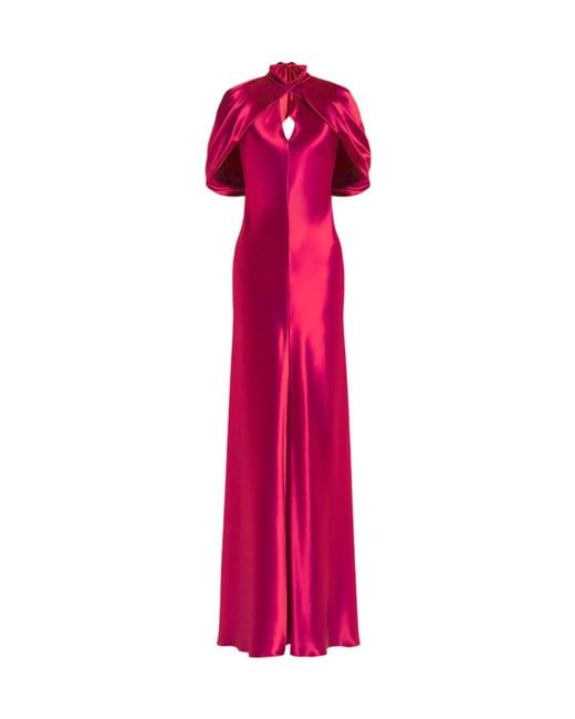 Alberta Ferretti Pink Cape-Sleeve Evening Dress