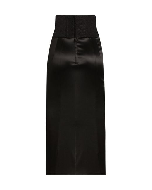 Dolce & Gabbana Black Belt Detailed Satin Calf-Length Skirt