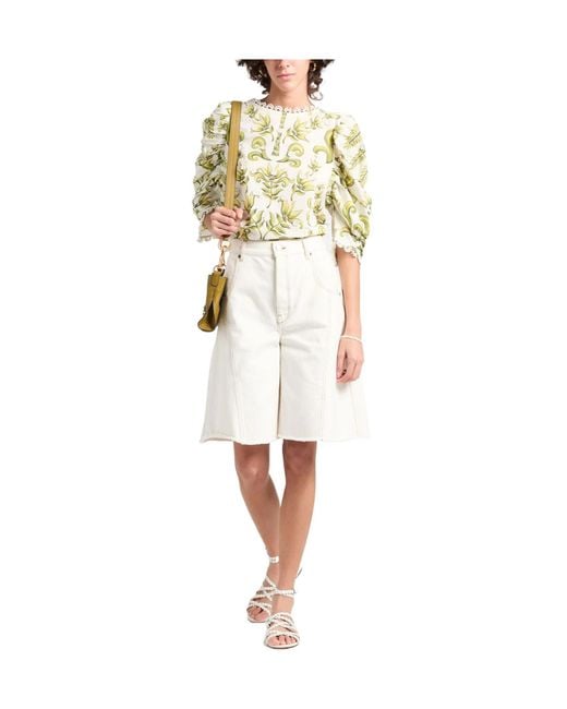 Farm Rio Metallic Floral Print Three-Quarter Sleeve Top