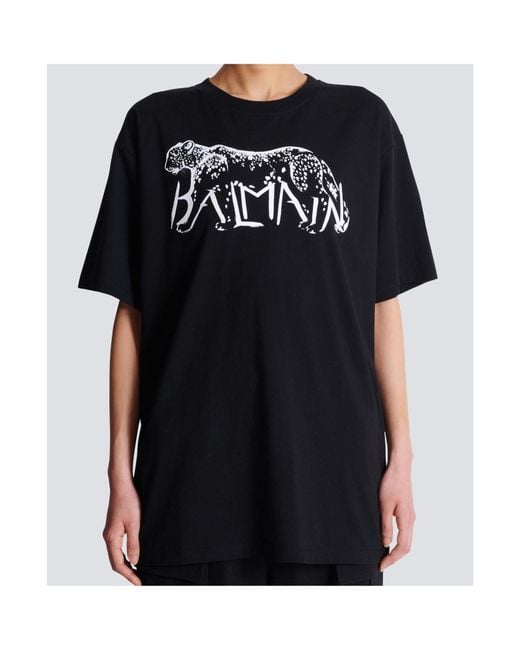 Balmain Black T-Shirt With Leopard Print