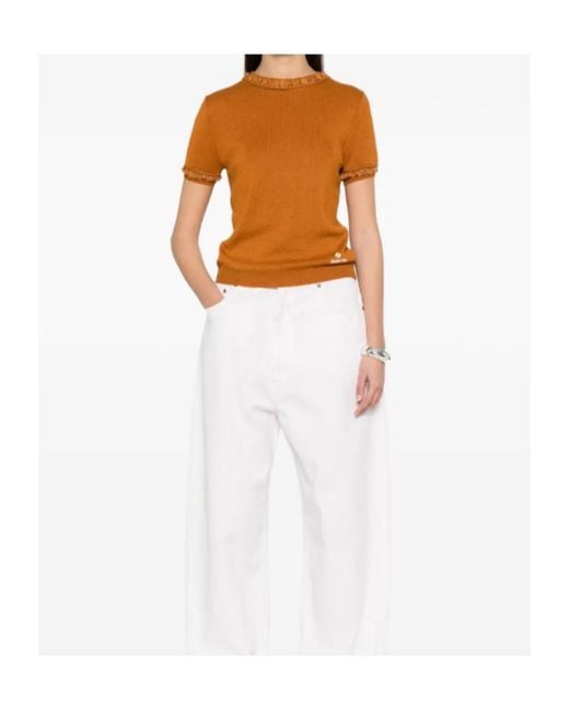 ShuShu/Tong Orange Lace-Trimmed Short-Sleeve Sweater