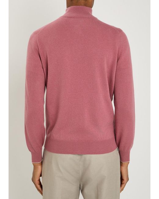 Brunello Cucinelli Pink Cashmere Turtleneck Sweater for men